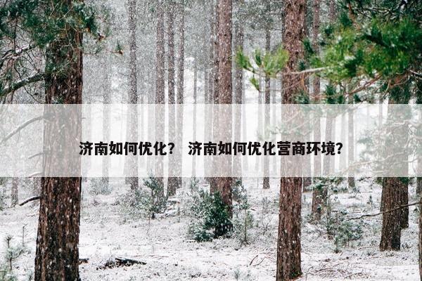 济南如何优化？ 济南如何优化营商环境？