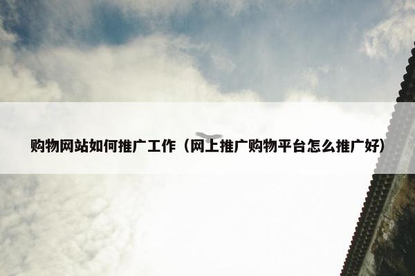 购物网站如何推广工作（网上推广购物平台怎么推广好）