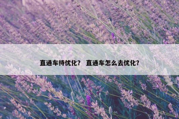 直通车待优化？ 直通车怎么去优化？