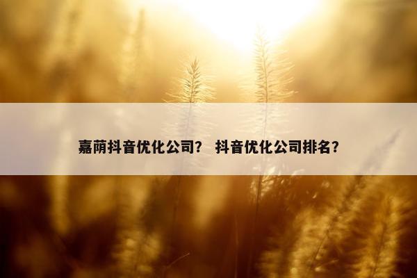 嘉荫抖音优化公司？ 抖音优化公司排名？