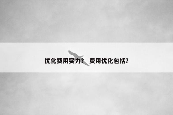 优化费用实力？ 费用优化包括？