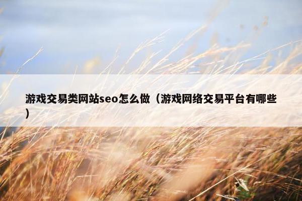 游戏交易类网站seo怎么做（游戏网络交易平台有哪些）