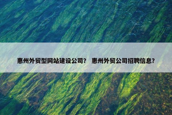 惠州外贸型网站建设公司？ 惠州外贸公司招聘信息？